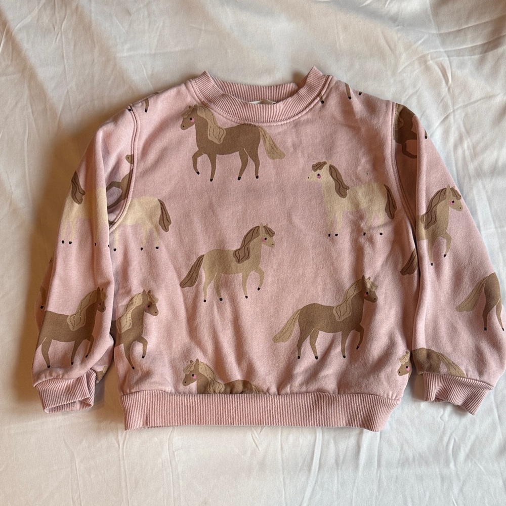 Girls' Pink Horse Print Sweatshirt Top